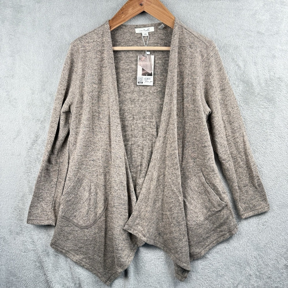 Simply Noelle Open Cardigan Womens S/M 8-10 Gray L/S Pockets Stretch Relaxed NWT
